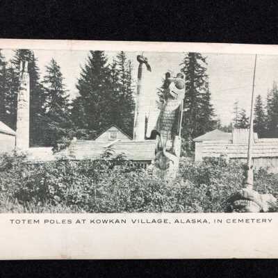 Totem Poles at Kowkan Village, Alaska, in Cemetery