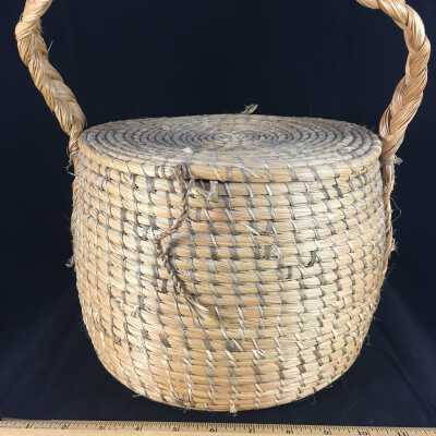 Large Lidded, Handled Basket
