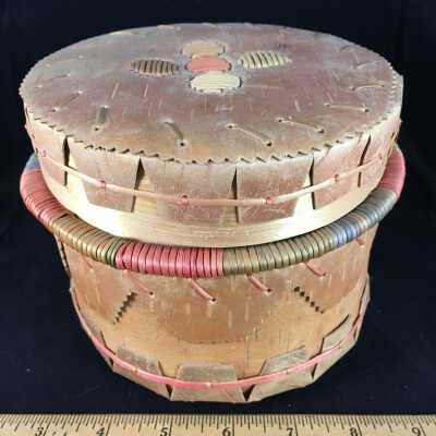 Ojibwe or Cree Lidded Birch Bark Container