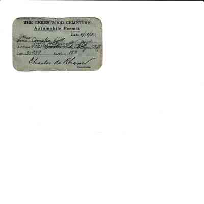 Greenwood Cemetery Automobile Permit of Cornelia Lott, 1930