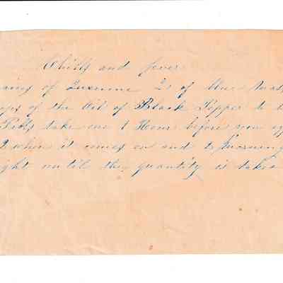 Handwritten instructions for treating chills and fever