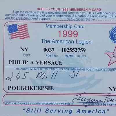Phil Versace American Legion membership card