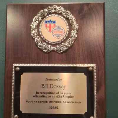 Award dedicated to Bill Doxsey in recognition of 35 years as an ASA Umpire