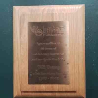 Recognition award dedicated to Bill Doxsey for being an outstanding rep