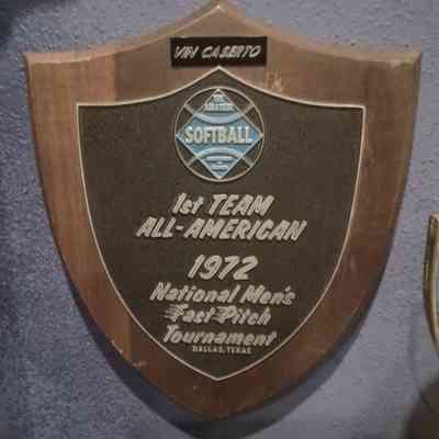 1st team all American award from National men's fast pitcch tournament from 1972