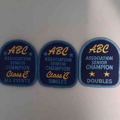 ABC Association senior champion Class C badges for the singles event, doubles event and all events badge award awarded to Phil Versace