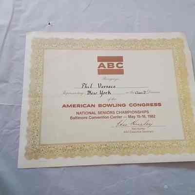 American Bowling Congress Certificate