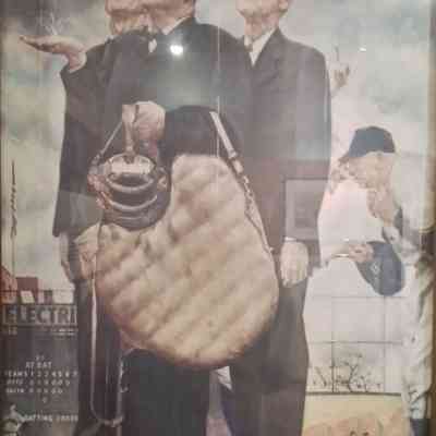 Painting of baseball umpire during a rainy day