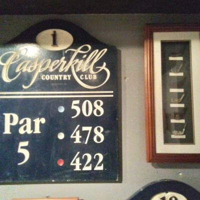 Yardage distance sign, and golf club head replicas
