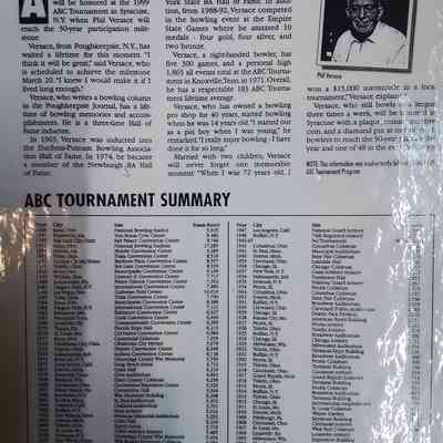 Newspaper article on Phil Versace's ABC tournament accomplishments a