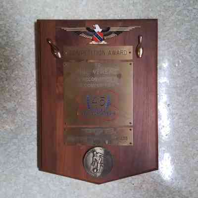 Competition award in recognition for Phil Versace participating in 45 ABC tournaments