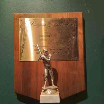 Certificate of appreciation dedicated to William Doxsey for excellent service as an umpire