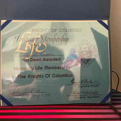Knights of Columbus Honorary Life Membership Presented to Phil Versace