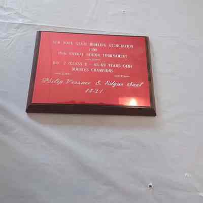 New York State Bowling Association Senior Tournament Plaque