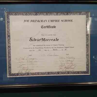 Umpire training completion certificate awarded to Silvio Morreale