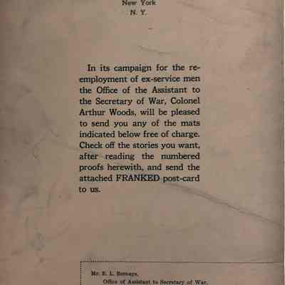 Campaign for the re-employment of ex-servicemen; series of mats for the Office of the Assistant Secretary of War, Colonel Arthur Woods
