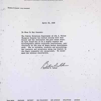 Letter Addressed from J. Walter Thompson Co. regarding Inez Kaiser