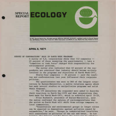 Survey of Corporations' Role In Earth Week Programs