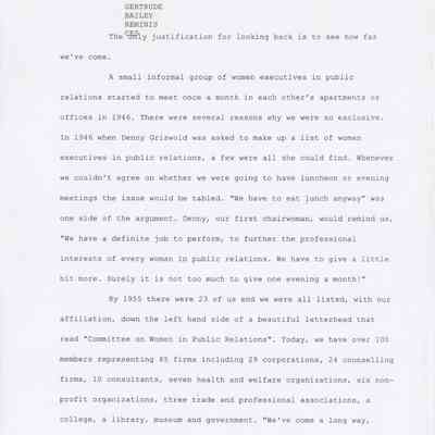 Gertrude Bailey Reminisces