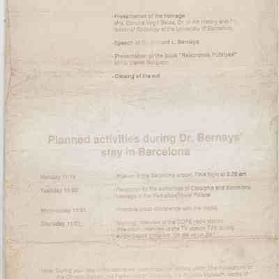 Homage to Dr. Edward Bernays: Planned activities during Dr. Bernays' stay in Barcelona
