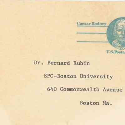 Postcard addressed to Dr. Bernard Rubin