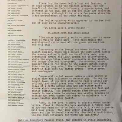 Green Ball News and Notes. Two-page release about the event on Green Ball Committee stationery.