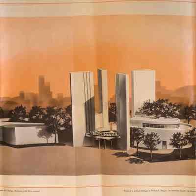 Duotone poster, 17.5" x 28.75": The New York World’s Fair 1939 exhibit building of Gas Exhibits, Inc.