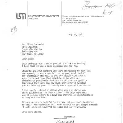 Letter from Willard Thompson to Elias Buchwald