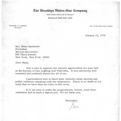 Letter From Society Gas Lighting addressing Elias "Buck" Buchwald