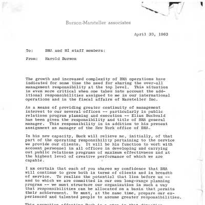 Memo from Harold Burson BM and MI Staff and Associates