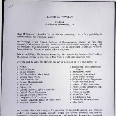 Papers of Lloyd N. Newman, President, The Newman Partnership, Ltd.
