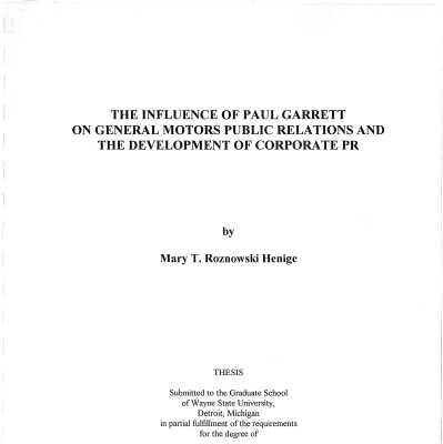 The Influence of Paul Garrett on General Motors Public Relations and the Development of Corporate PR