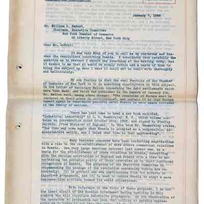 Letter to William L. DeBost, Chairman, Executive Committee, New York Chamber of Commerce, 65 Liberty Street, New York