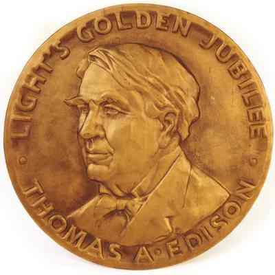Photo of Lights Golden Jubilee plaque featuring bust of Thomas Edison
