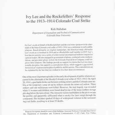 Ivy Lee and the Rockefellers' Response to the 1913–1914 Colorado Coal Strike