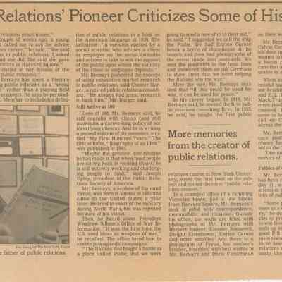 The Media Business: At 100, Public Relations' Pioneer Criticizes Some of His Heirs