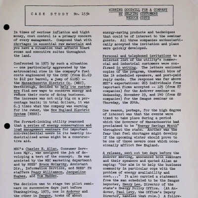 Case Study 1534: Winning Goodwill for a Company by Helping Customers Reduce Costs