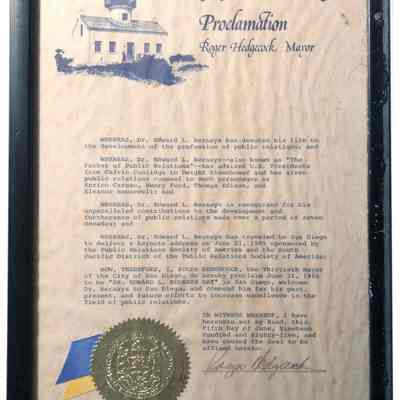 City of San Diego Proclamation of "Dr. Edward L. Bernays Day"
