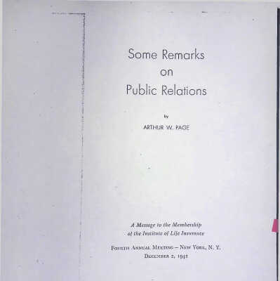 Some Remarks on Public Relations: A Message to the Membership of the Institute of Life insurance