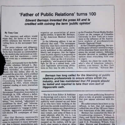 "'Father of Public Relations' turns 100"