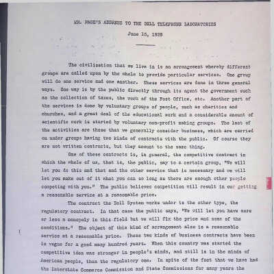 Mr. Page's Address to the Bell Telephone Laboratories