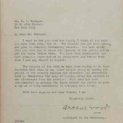 Letter from Arthur Woods to Edward L. Bernays