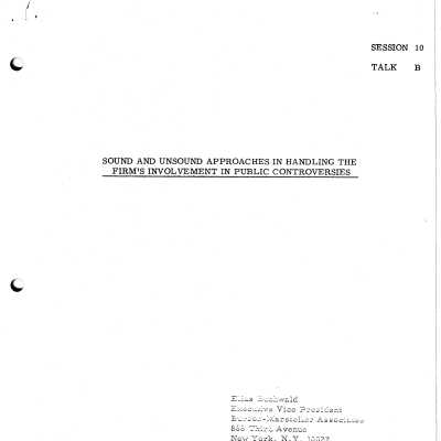 Sound and Unsound Approaches in Handling the Firm's (Burson Marsteller) Involvement in Public Controversies
