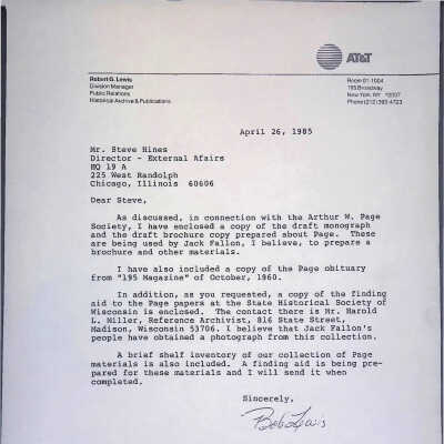 Memo to Steve Hines, Director, External Affairs, AT&T