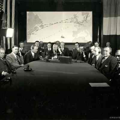 Arthur Page (seated far left) during AT&T first transatlantic call to Paris