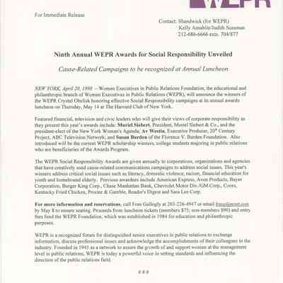 Ninth Annual WEPR Awards for Social Responsibility Unveiled