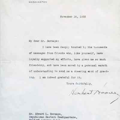 Letter to Edward L. Bernays from Herbert Hoover, White House