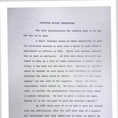 Gertrude Bailey Reminisces