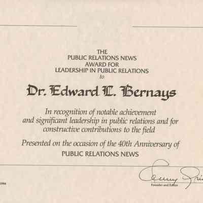 The Public Relations News Award for Leadership in Public Relations; presented on the occasion of the 40th anniversary of Public Relations News
