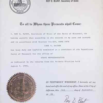 Nomination of Inez Kaiser for the office of State Representative of the Republican party